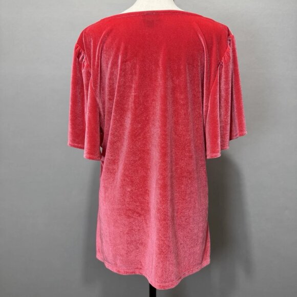 Torrid Stretch Velvet Blouse Women's 2X Pink Ruched Flutter Sleeve Top Romantic - Picture 3 of 8
